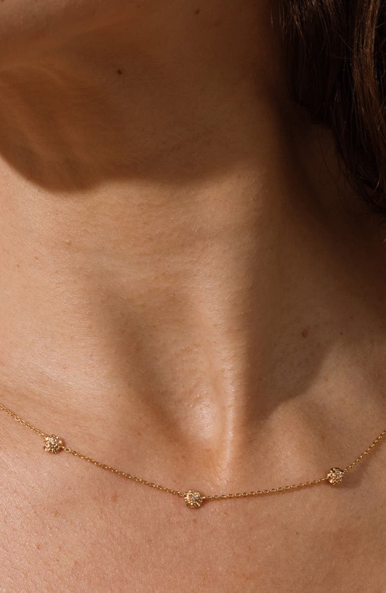 MADE BY MARY Cubic Zirconia Birthstone Flower Station Necklace, Alternate, color, 