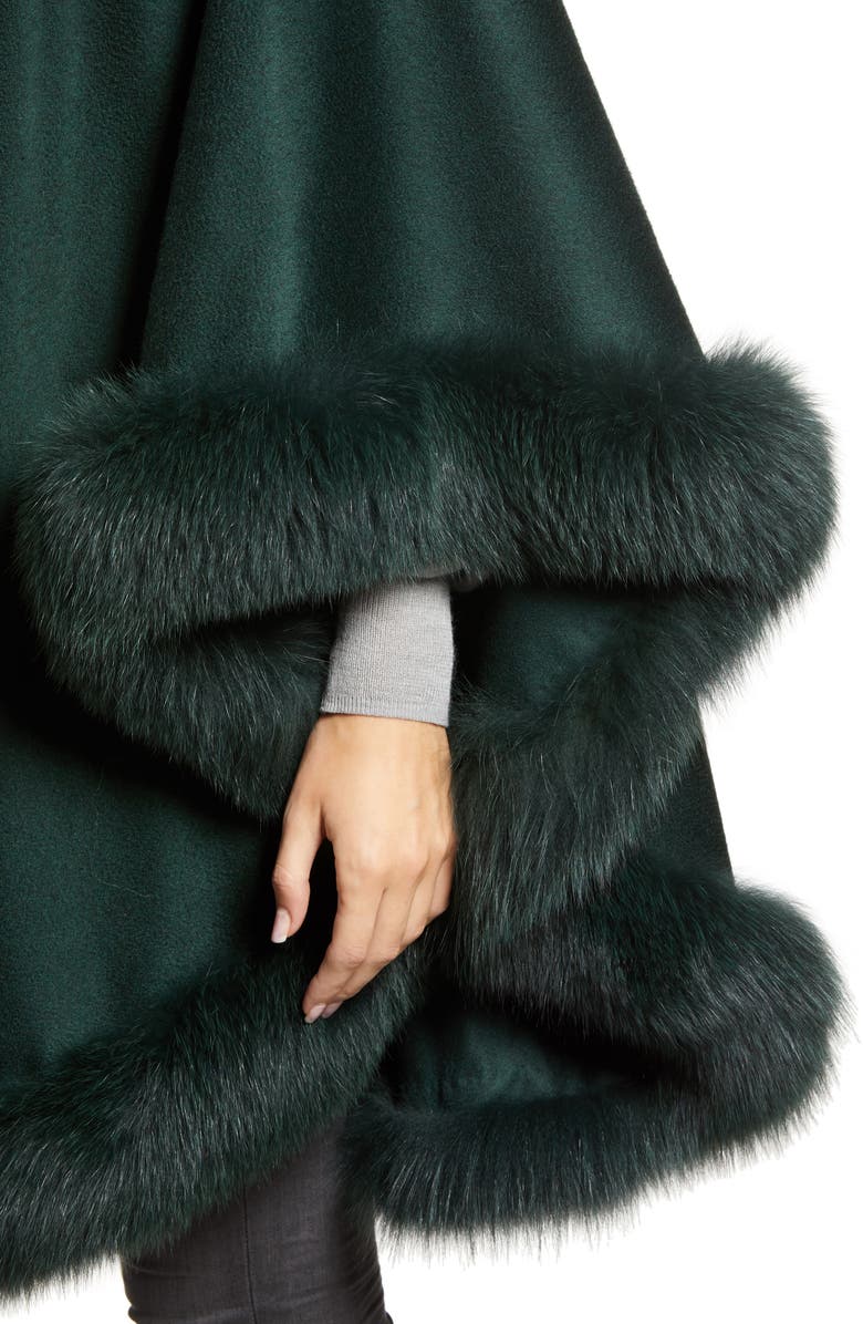 Sofia Cashmere Genuine Fox Fur Trim Cashmere Cape, Alternate, color, 