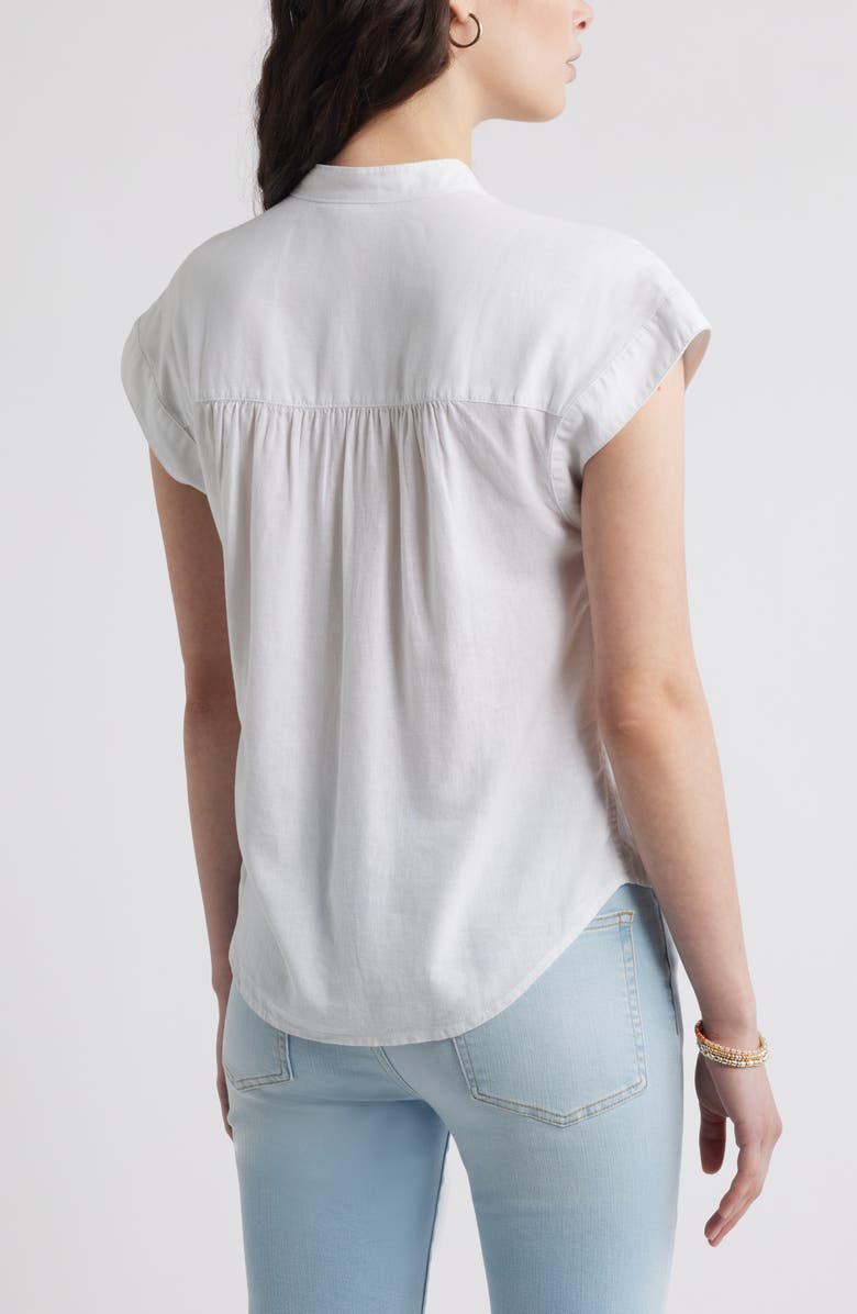 Caslon<sup>®</sup> Easy Cap Sleeve Linen Blend Button-Up Shirt, Alternate, color, White