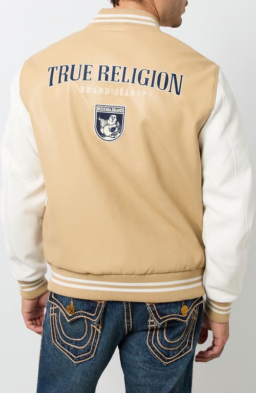 TRUE RELIGION TRUE RELIGION FAUX LEATHER VARSITY JACKET