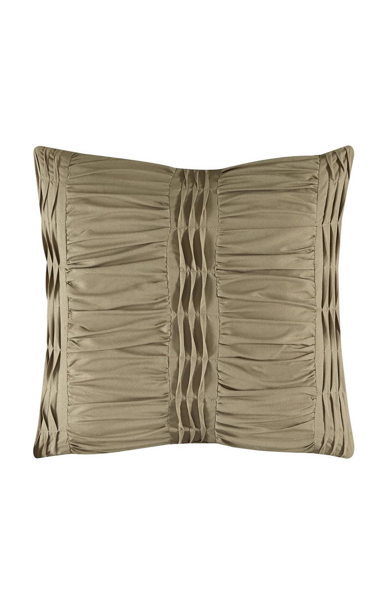 CHIC Lannie Color Block Pleated Embroidered Design King Comforter Set - Brown - 5-Piece Set, Alternate, color,
