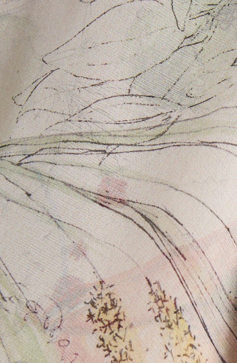 McQueen Meadow Floral Print Asymmetric Silk Chiffon Dress, Alternate, color, White