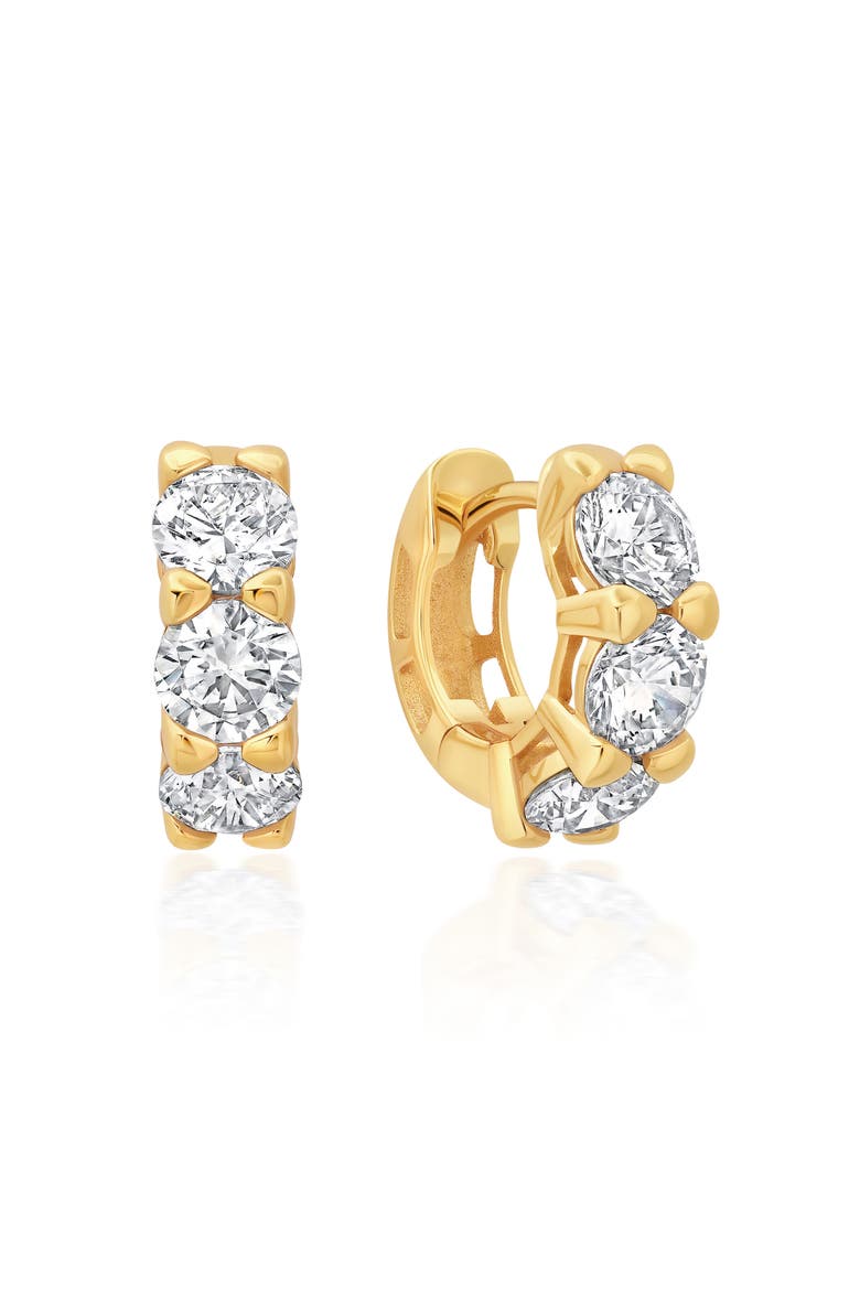Brilliant Round Cut Cubic Zirconia Huggie Hoop Earrings, Main, color, 18KYG/ CLEAR STONE