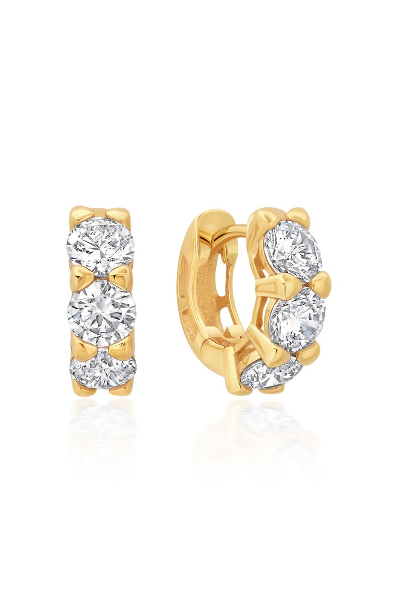 Crislu Brilliant Round Cut Cubic Zirconia Huggie Hoop Earrings, Main, color, 18Kyg/ Clear Stone