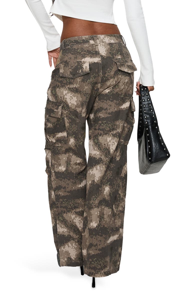 Princess Polly Mischief Camo Low Rise Wide Leg Cargo Pants, Alternate, color, Green