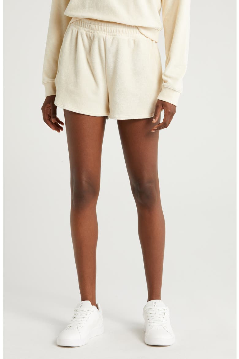 Tropez Terry Cloth Sweat Shorts, Main, color, PRISTINE CREAM