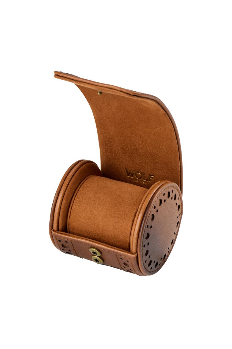 Brogue Single Watch Roll, Alternate, color, Burnished Brown