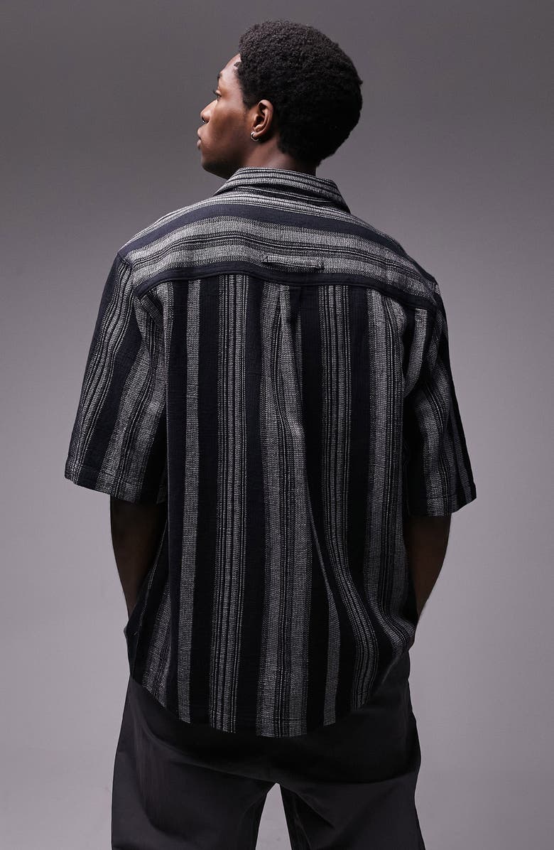 Topman Oversize Textured Stripe Camp Shirt, Alternate, color,