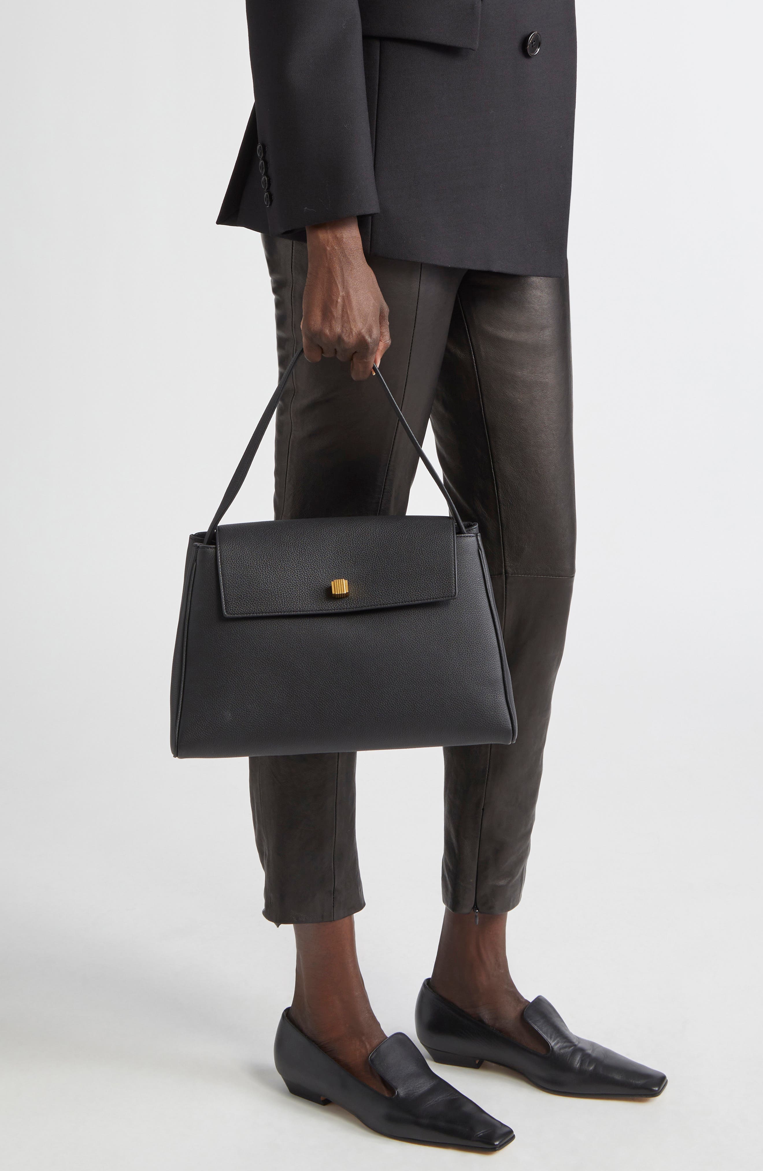 Khaite Audrey Leather Top Handle Bag, Alternate, color, Black 200