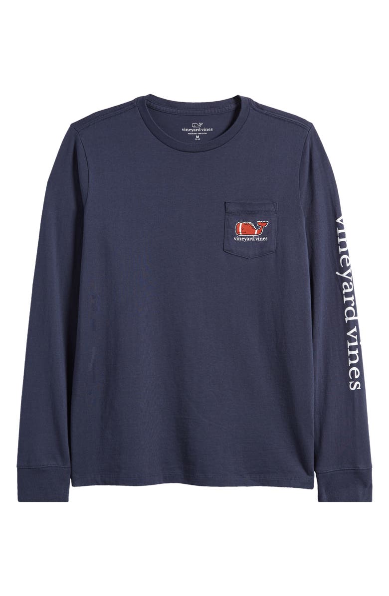 vineyard vines Kids' Football Whale Long Sleeve Pocket Graphic Tee, Main, color, 406 Blue B