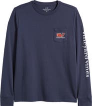 vineyard vines Kids' Football Whale Long Sleeve Pocket Graphic Tee