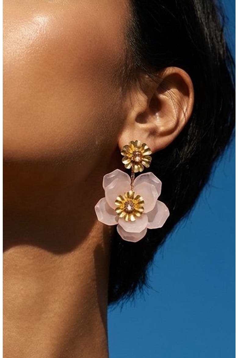 Yuka Flower Drop Earrings, Alternate, color, BABY PINK
