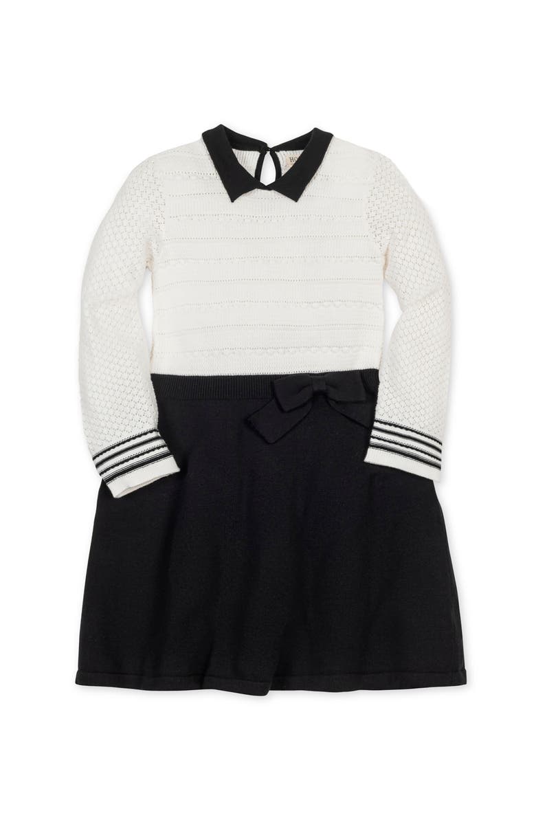 Hope & Henry Kids' Organic Peter Pan Collar Sweater Dress with Bow, Main, color, Soft White And Black