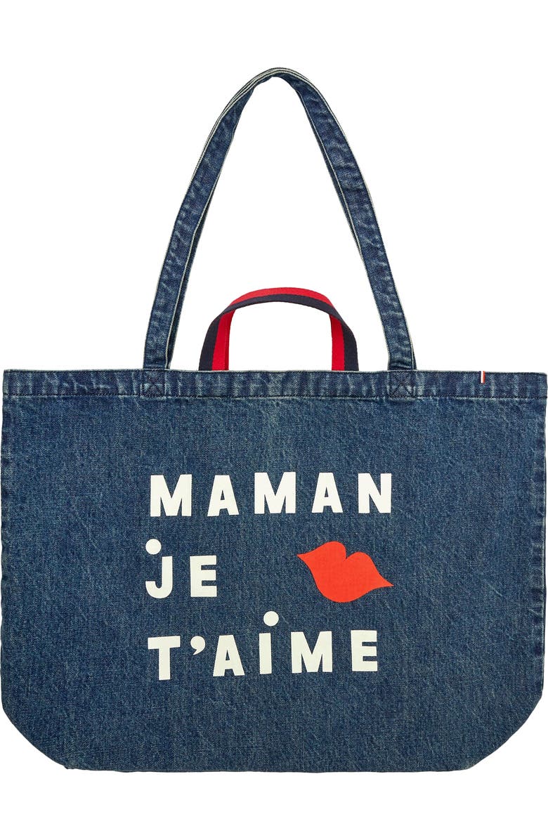 Clare V. EMC Jumbo Denim Tote, Main, color, Indigo