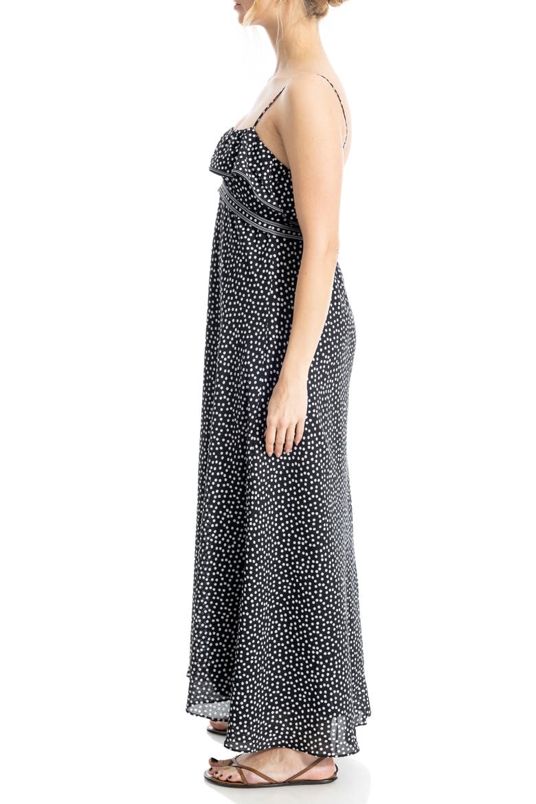 Ruffle Empire Waist Maxi Dress, Alternate, color, BLACK/ IVORY POLKA DOT