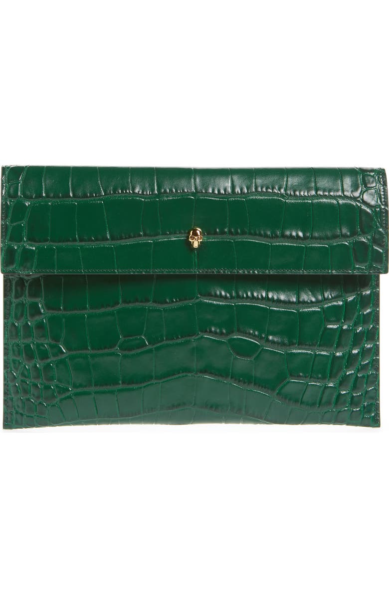 McQueen Alexander McQueen Croc Embossed Leather Envelope Clutch, Main, color,