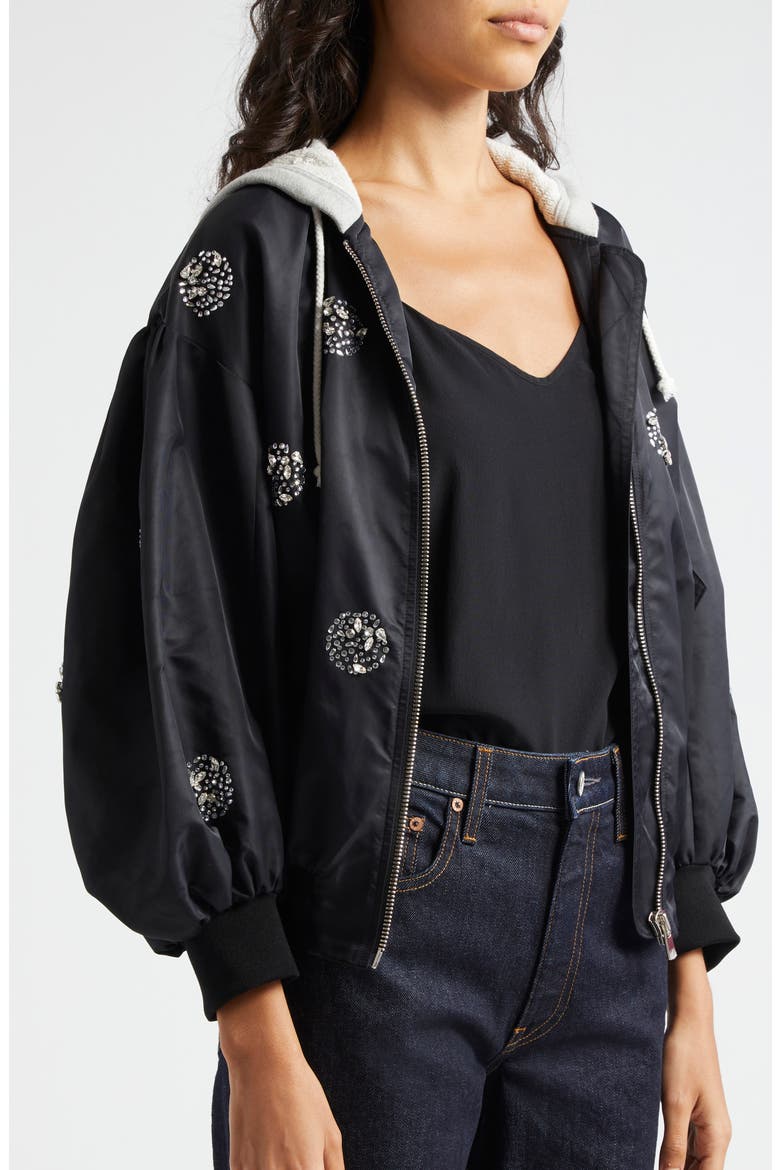 Ollie Rhinestone Detail Hooded Jacket, Alternate, color, BLACK/ SILVER