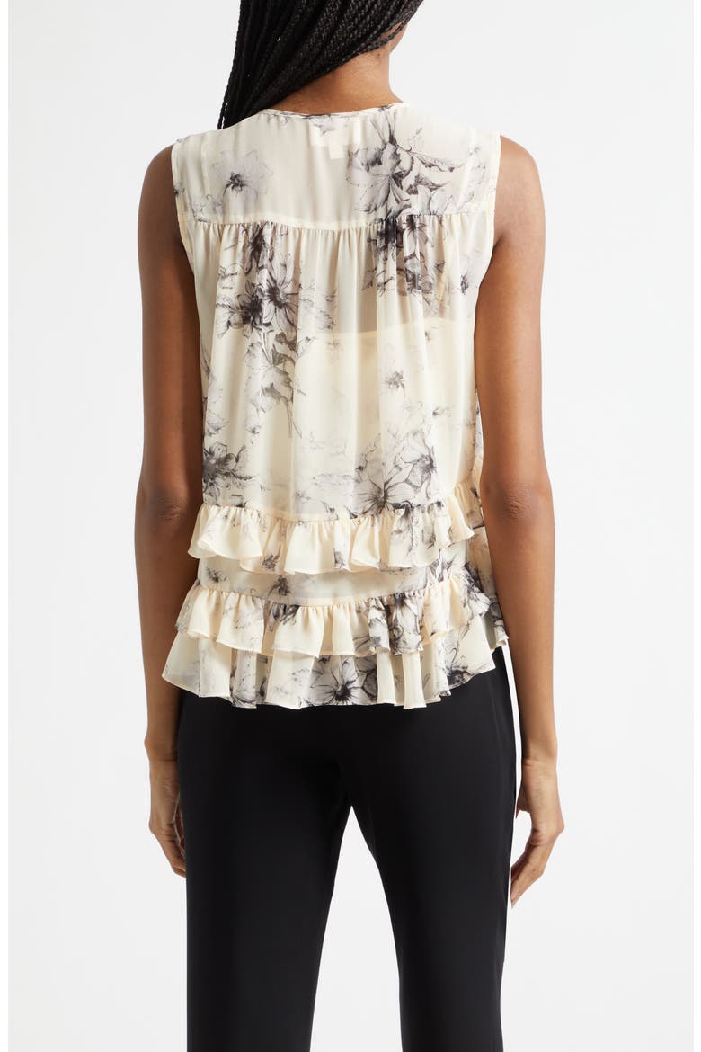 Floral Ariette Tiered Ruffle Trim Top, Alternate, color, GARDENIA/ BLACK