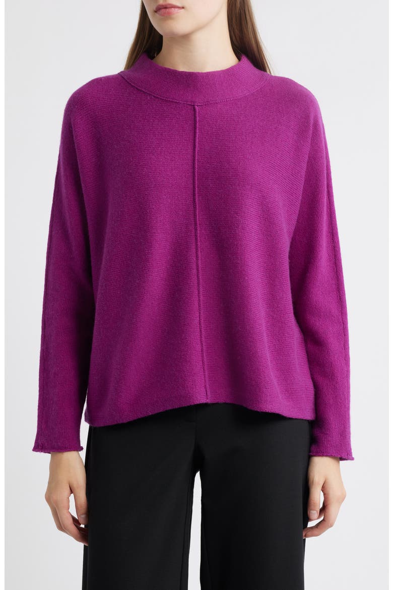Dolman Sleeve Organic Cotton & Recycled Cashmere Sweater, Main, color, BERRY BLOOM