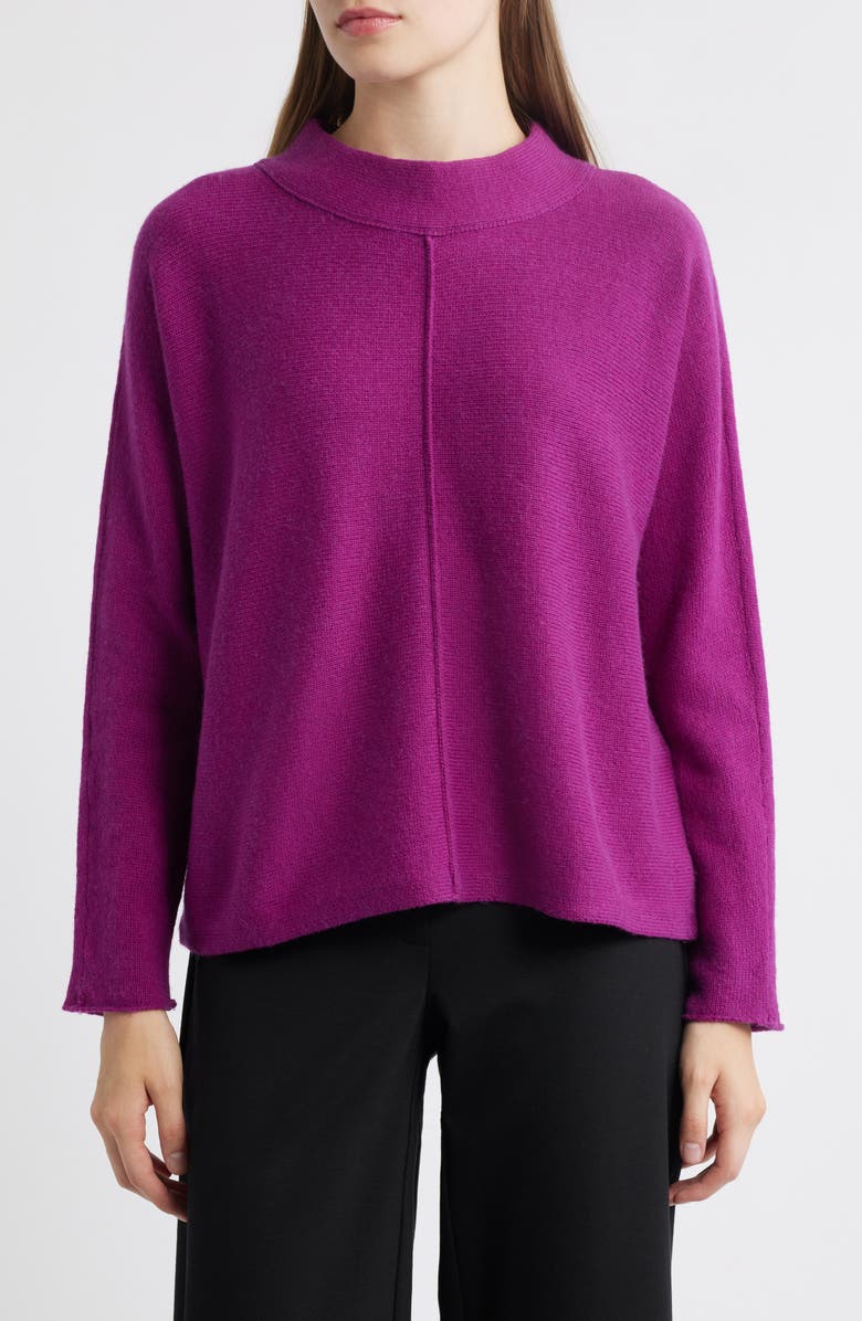 Eileen Fisher Dolman Sleeve Organic Cotton & Recycled Cashmere Sweater, Main, color, Berry Bloom