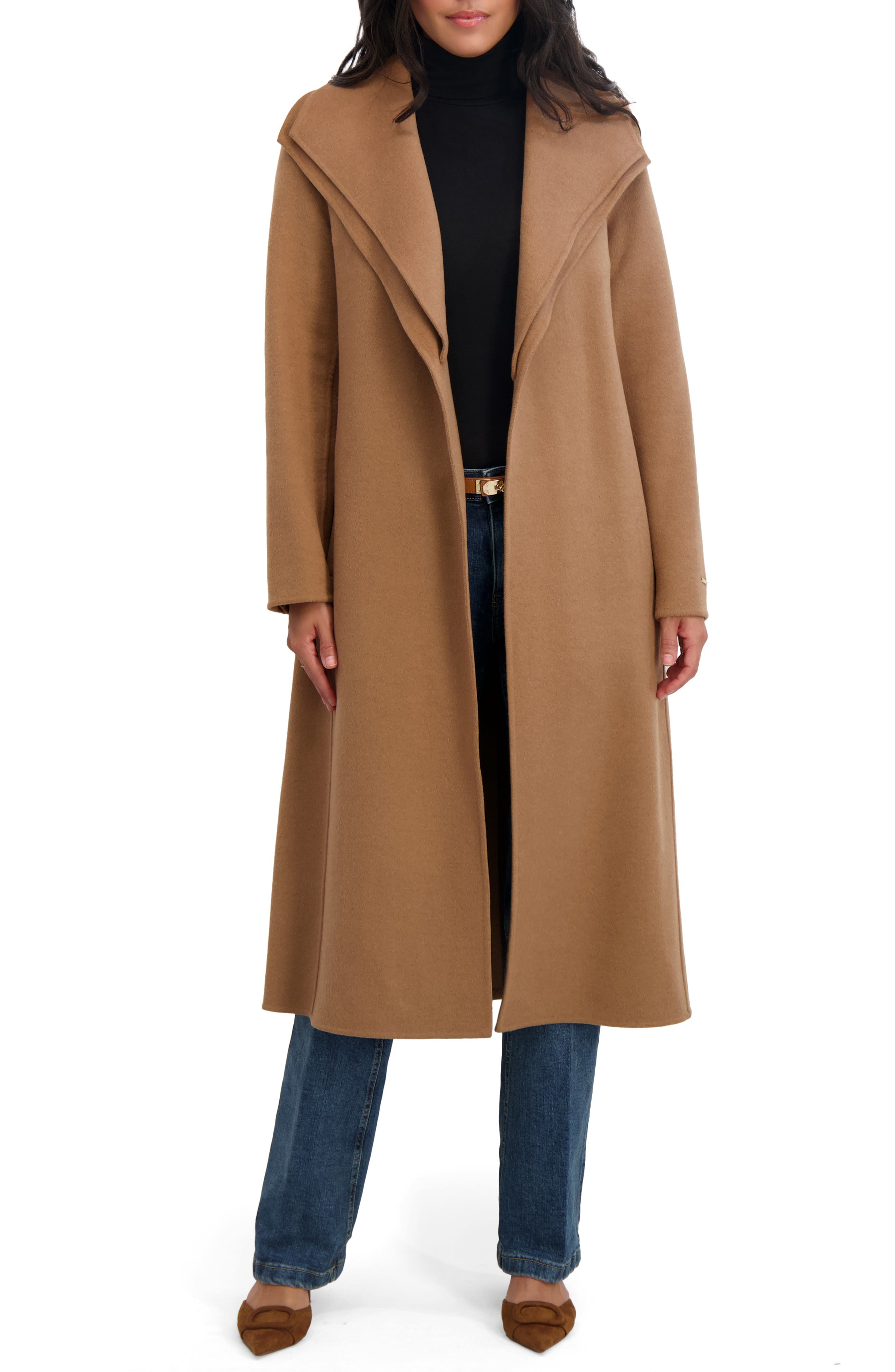 Tahari Elliot Tie Waist Wool Blend Coat