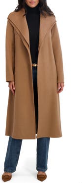 Tahari Elliot Tie Waist Wool Blend Coat