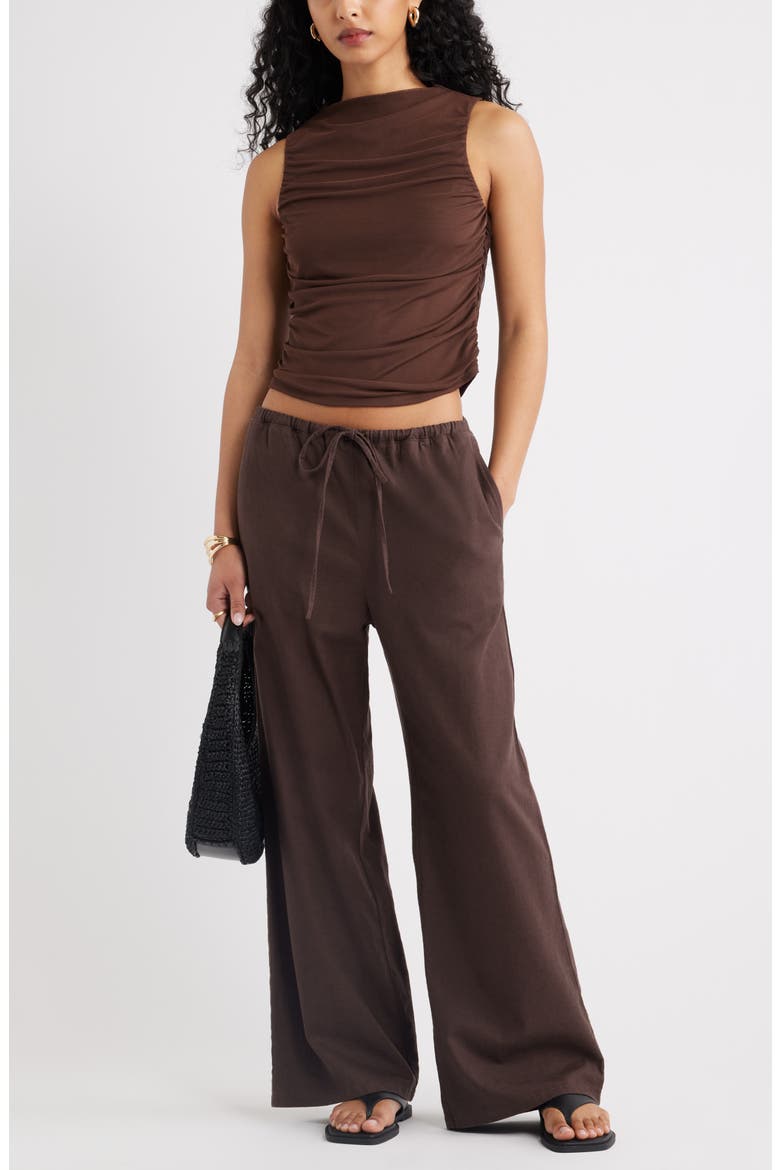 Ruched Mesh Tank Top, Alternate, color, BROWN TERRA