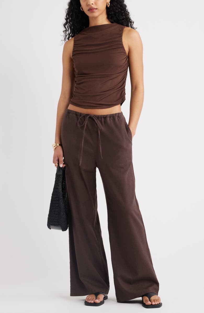 Open Edit Ruched Mesh Tank Top, Alternate, color, Brown Terra