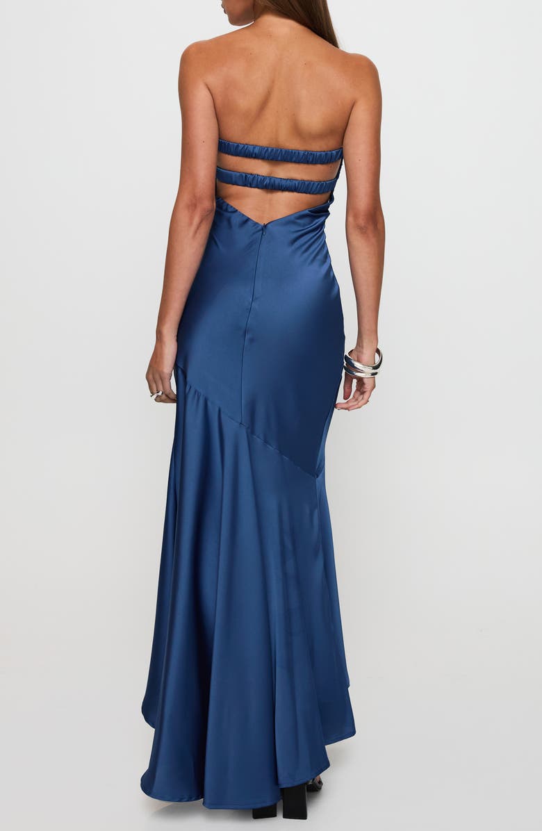 Princess Polly Stand a Chance Twist Detail Strapless Satin Gown, Alternate, color, Navy