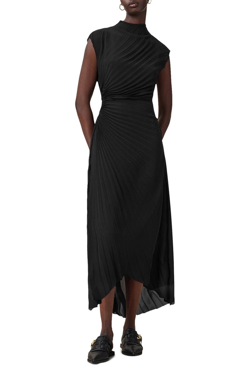 AllSaints Rayanna Pleated Cap Sleeve Dress, Main, color,