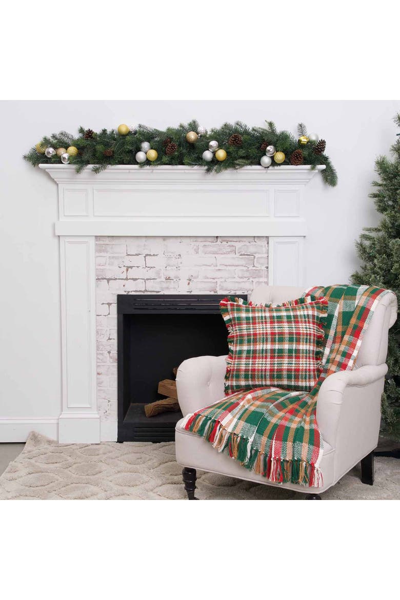 Alpine Plaid with Tassels Cozy Fall Throw Pillow 18" x 18", Alternate, color, Red