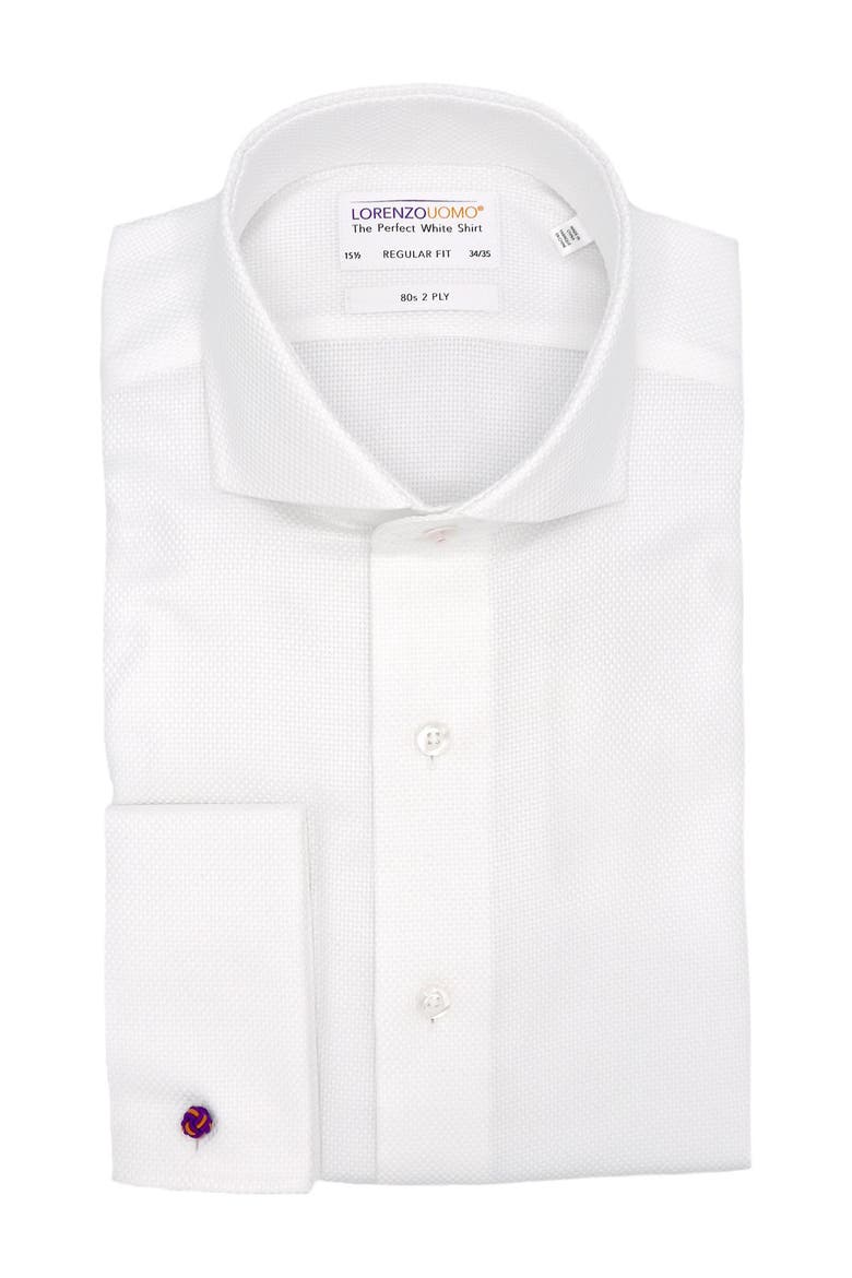 Basketweave French Cuff Regular Fit Dress Shirt, Main, color, WHITE