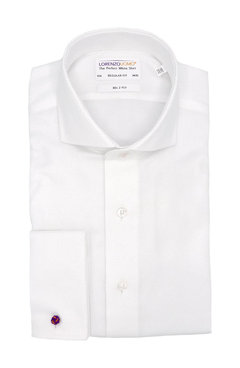 Lorenzo Uomo Basketweave French Cuff Regular Fit Dress Shirt, Main, color, White