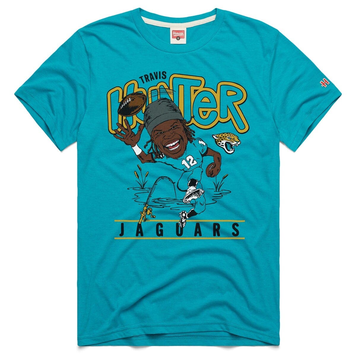 Homage Travis Hunter Teal Jacksonville Jaguars 2025 Nfl Draft Caricature Player Graphic Tri-blend T- In Blue