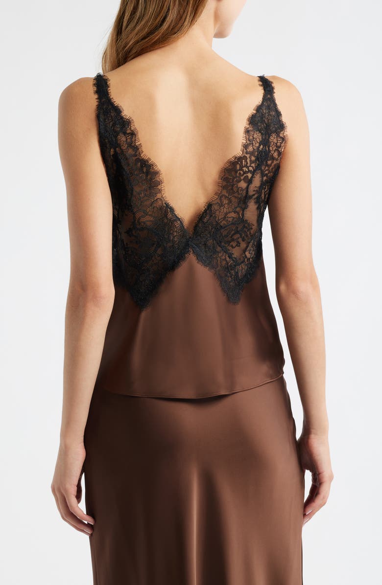 LoveShackFancy Elloryn Lace Satin Camisole, Alternate, color, Chocolate Brown