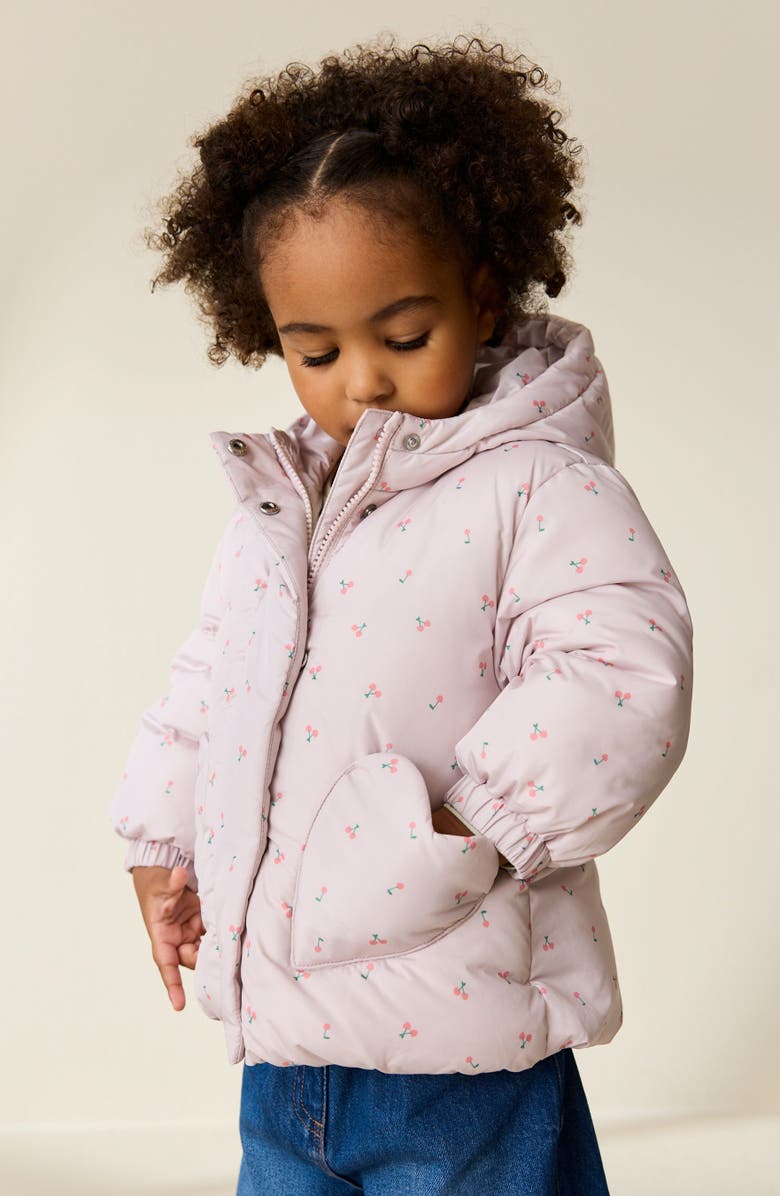 NEXT Kids' Water Resistant Ditsy Hooded Puffer Jacket, Alternate, color, Neutral