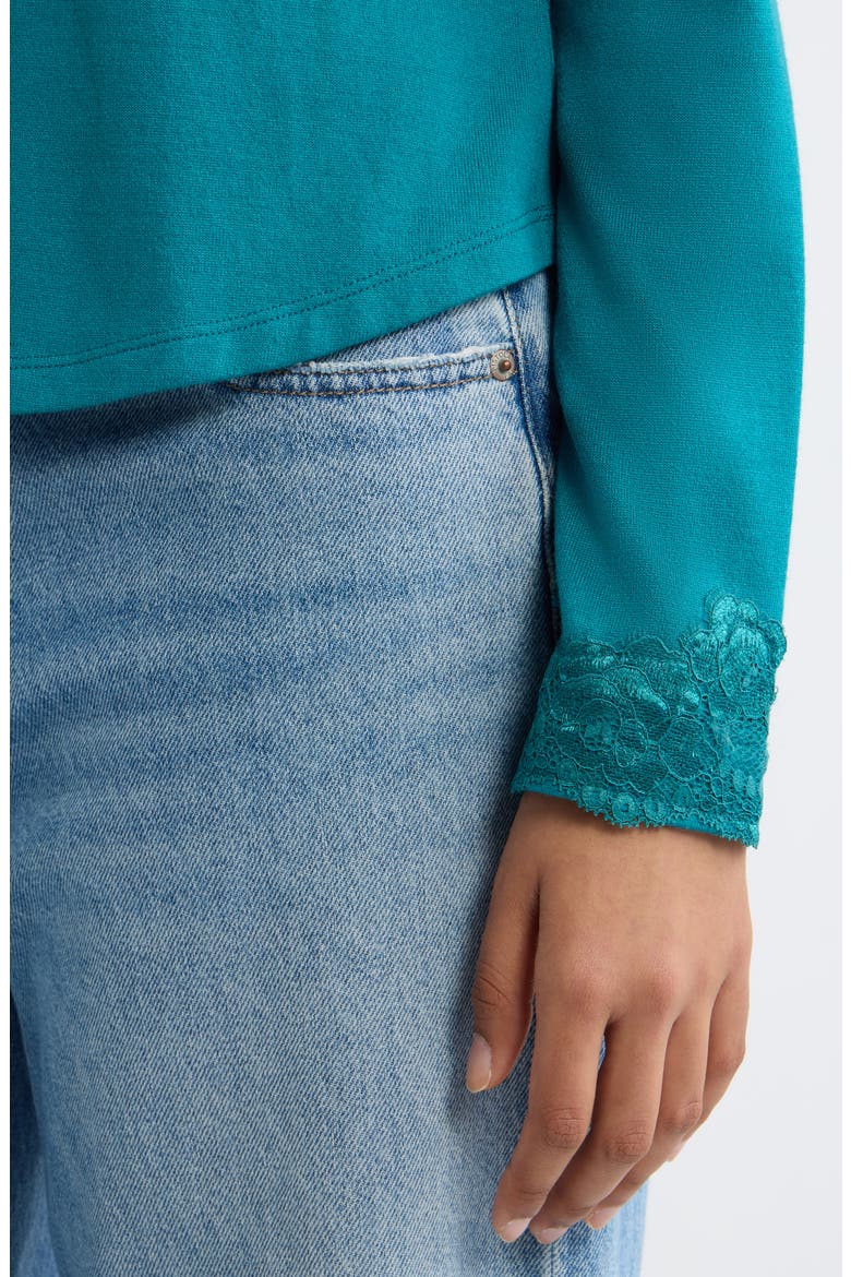 Lace Cuff Knit Top, Alternate, color, TEAL