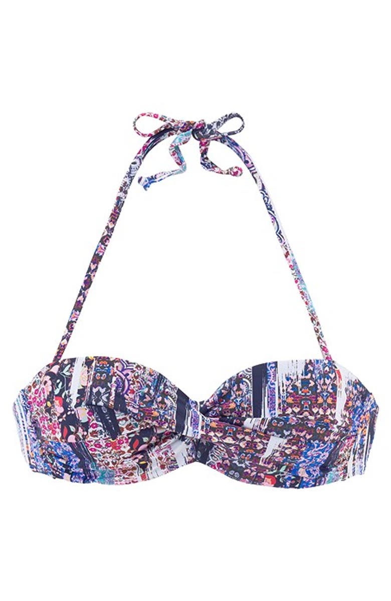 LASCANA Wire Bandeau Bikini Top Size 40DD, Alternate, color, Dark Blue Multi