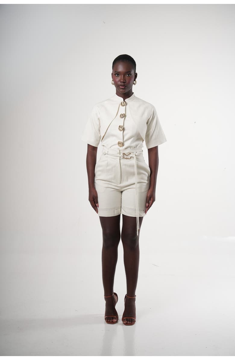 Sable Salina Linen-blend Paperbag-waist Shorts, Alternate, color, Ivory (Off-White)