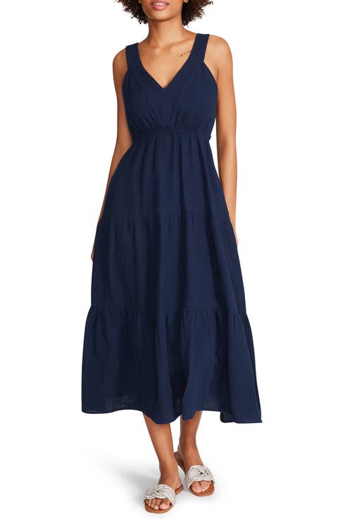 A-Line V-Neck Backless Navy Blue Cheap Bridesmaid Dress, BD1008