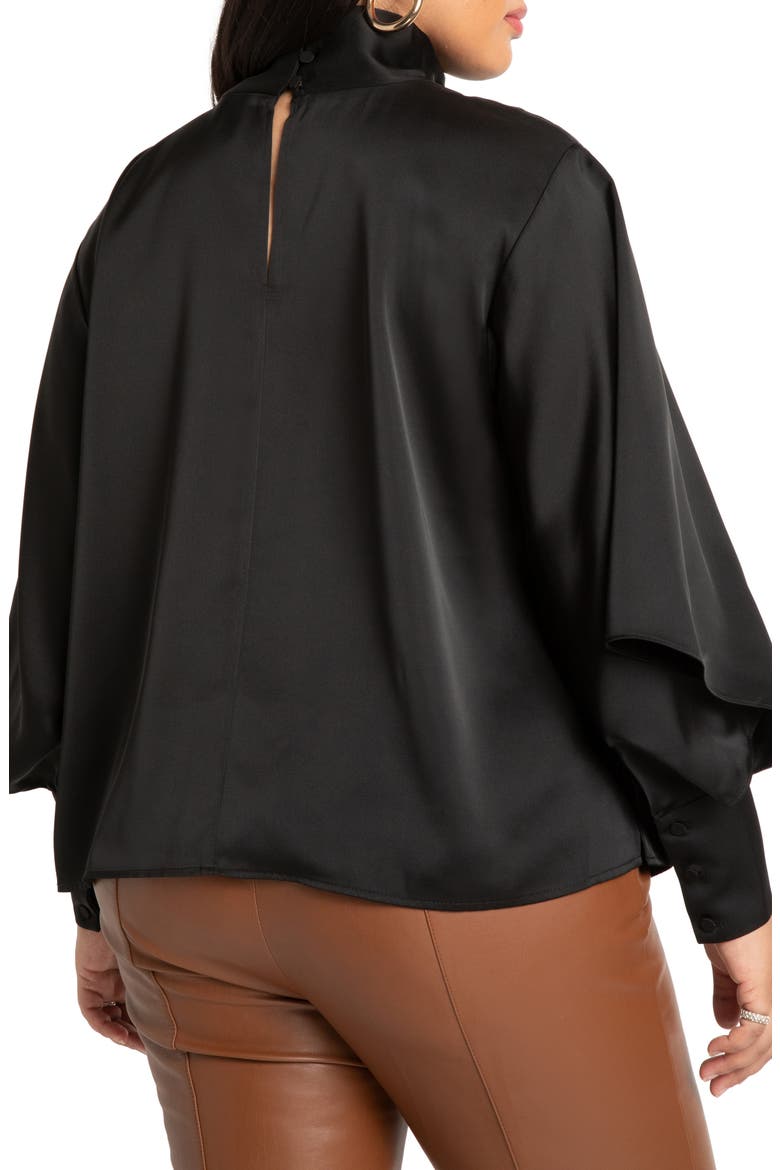 Draped Neck Satin Blouse, Alternate, color, BLACK ONYX