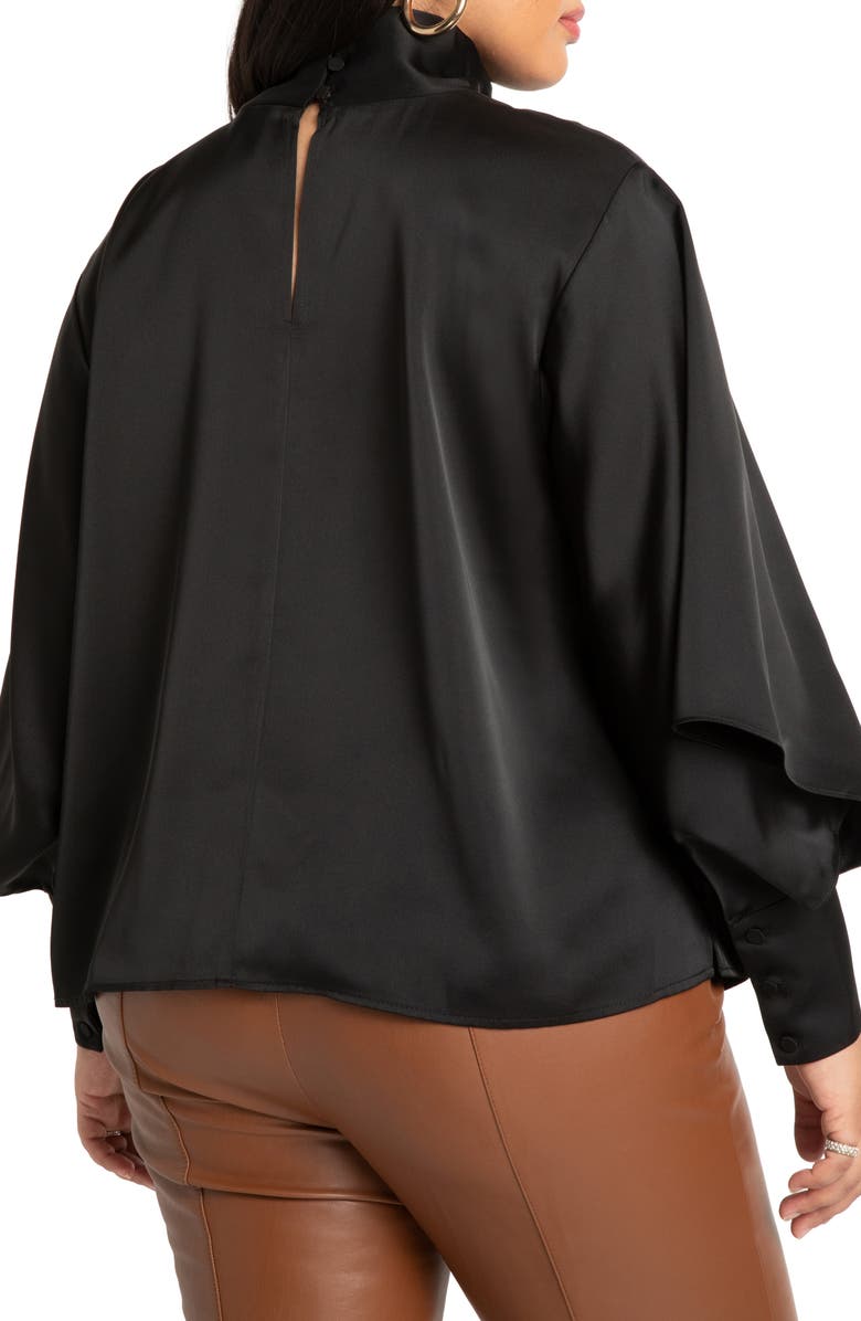 ELOQUII Draped Sleeve Satin Blouse, Alternate, color,