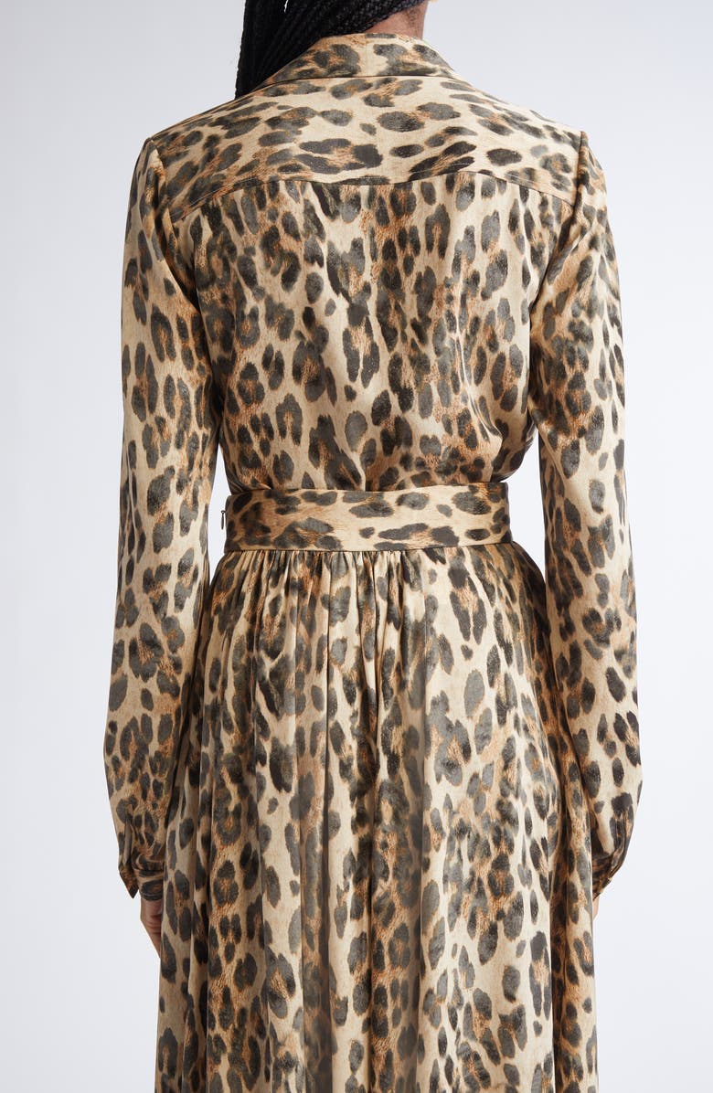 ST. JOHN Leopard Print Silk Georgette Button-Up Shirt, Alternate, color, Brlt Bronze Latte Multi