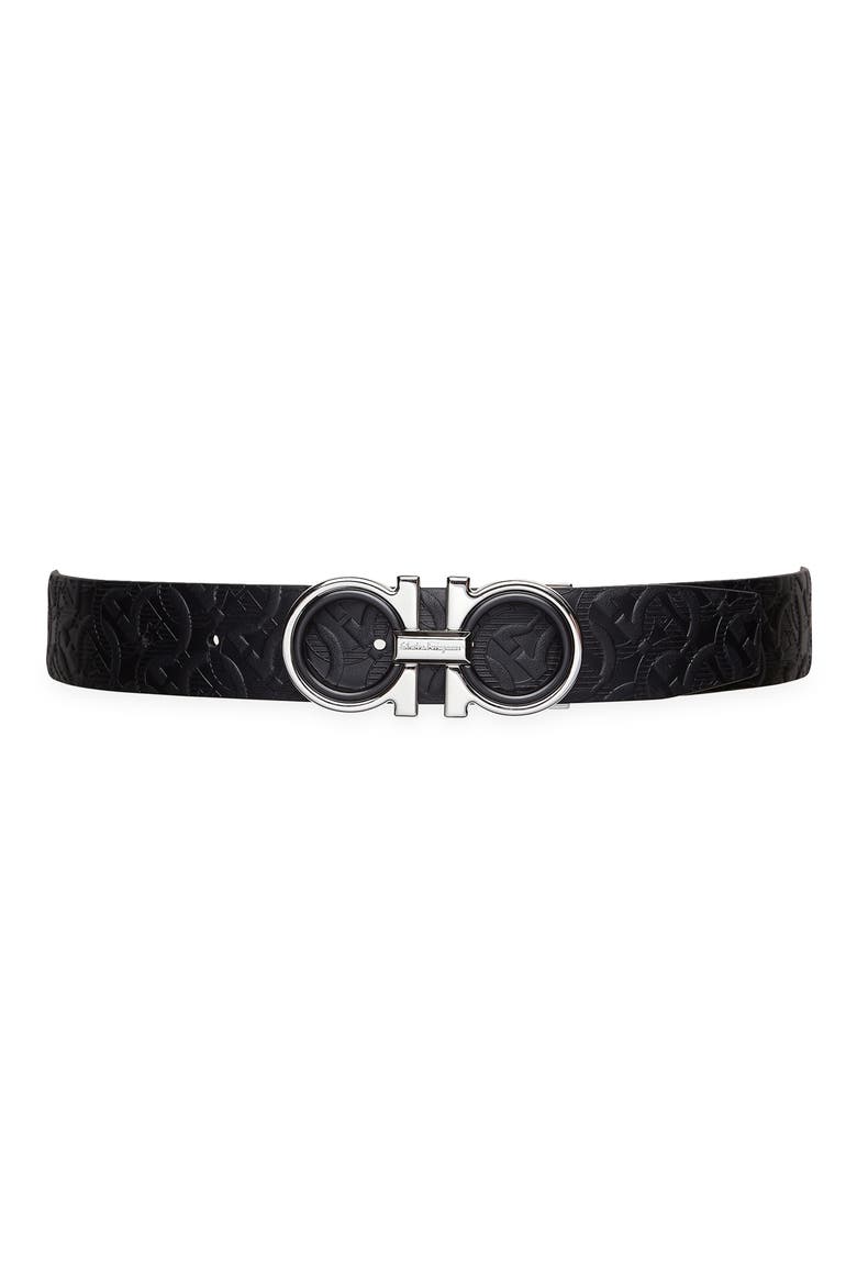 Salvatore Ferragamo Gancini Reversible Leather Belt, Main, color, NERO NERO