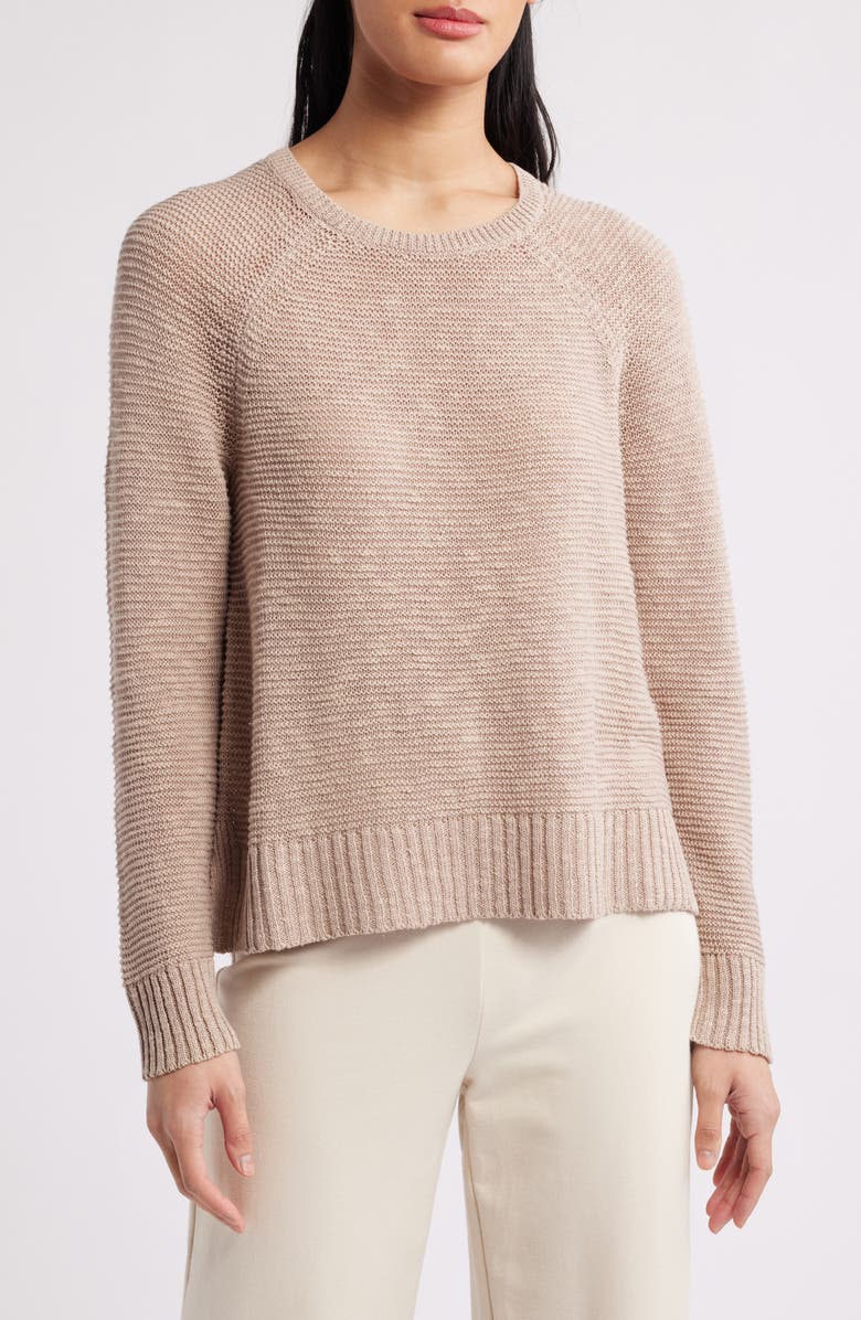 Eileen Fisher Raglan Sleeve Organic Linen & Organic Cotton Sweater, Main, color, Wheat