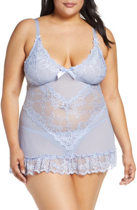 Valentine Soft Cup Babydoll Chemise & G-String Thong (Plus Size)
