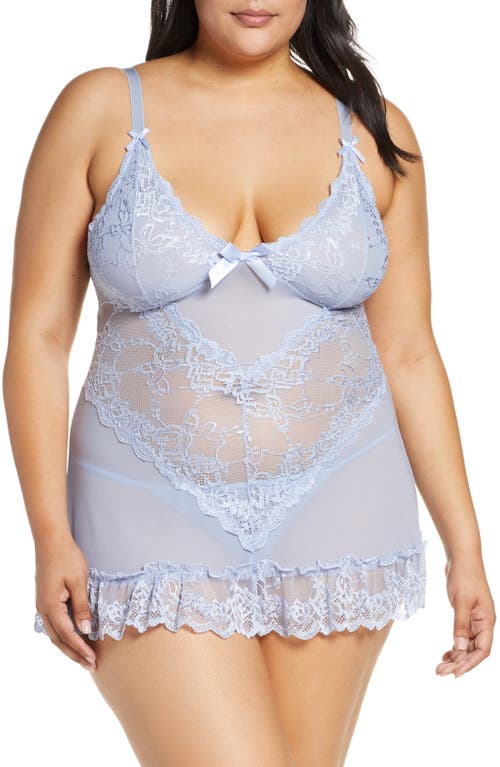 Oh La La Cheri Valentine Soft Cup Babydoll Chemise & G-String Thong in Brunnera Blue at Nordstrom, Size 1X
