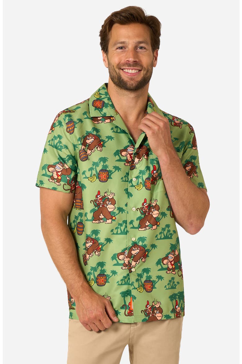 Donkey Kong™ Camp Shirt, Alternate, color, GREEN MULTI