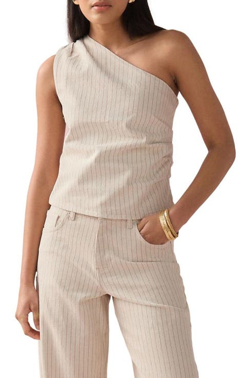 Stripe One-Shoulder Denim Top