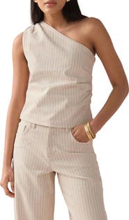 NEXT Stripe One-Shoulder Denim Top